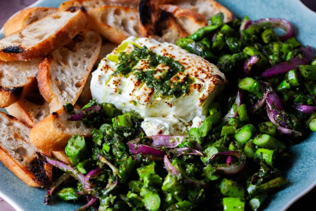 grilled-feta-with-asparagus-chimichurri